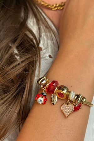 Laundry B Easy Wrap Heart Charm Bracelet Gold Red